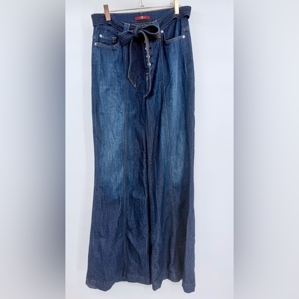 7 FOR ALL MANKIND Wide Leg Lounge Pant Denim Palazzo Jeans In Deep Blue - Picture 2 of 7